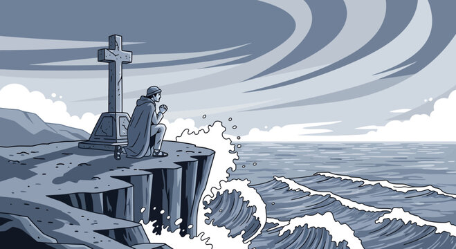 Jesus Christ on the cross waves.