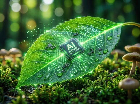Advanced Artificial Intelligence Chip on Leaf in Nature Scene