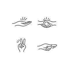 Fototapeta premium Minimalist Hand Gesture Icons in Line Art Style featuring Greeting and Directional Signs.