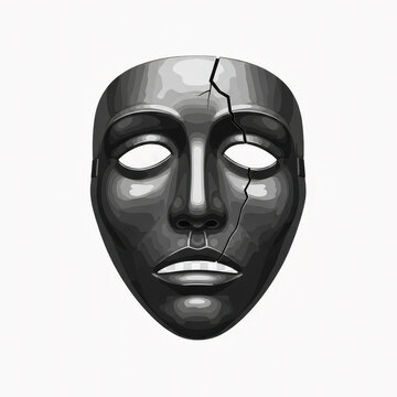 Dark gray cracked mask illustration expressing shame and emotional pain