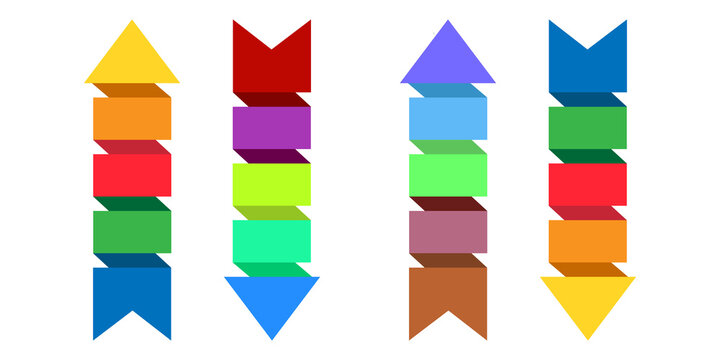 Set of vertical infographic arrow charts with multiple segments for business process data presentation.