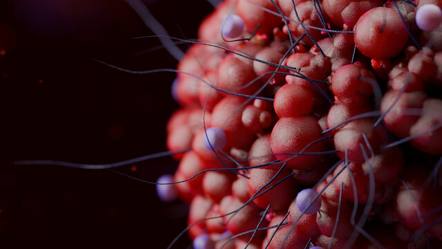 Virus (Hantavirus), viral disease outbreaks under a microscope, macro image of a virus, virus background with space for text.