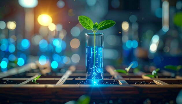 試験管の中で青く光る次世代のバイオ植物