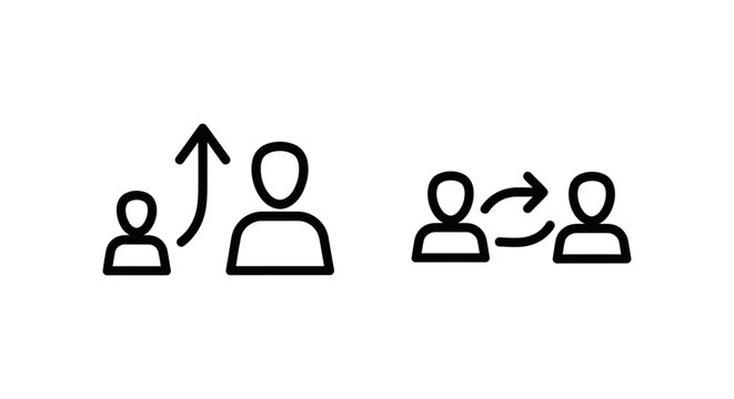 Escalate to human and human handoff icons with escalate transfer communication teamwork collaboration customer assistance operator workflow transition interaction connection relationship