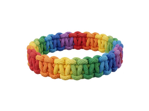 Rainbow colored braided paracord bracelet isolated on transparent background