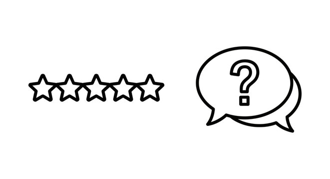 Five star rating system and question mark speech bubble icons with feedback question illustration communication dialogue discussion satisfaction customer experience performance evaluation