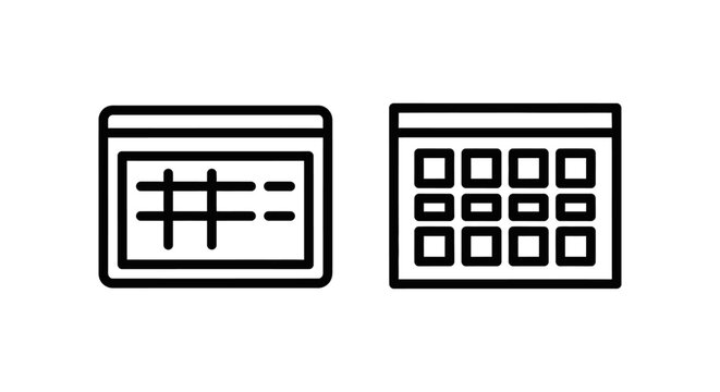 Calendar icons and grid table icons on white background with calendar schedule planning organization interface template application illustration minimalist background document management