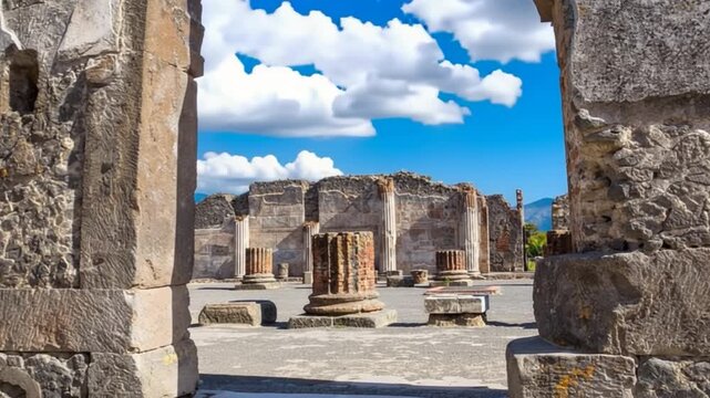 Ancient ruins of Pompeii, Italy. Time lapse
