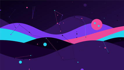 Abstract Digital Waves and Geometric Constellation Background © Raffaza