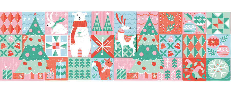 Lovely christmas seamless pattern, cute characters and decoration, great for wrapping paper, textiles, banners, wallpapers - vector design