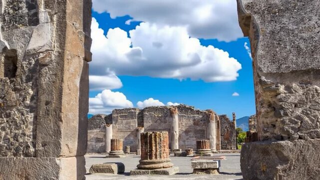 Ancient ruins of Pompeii, Italy. Time lapse