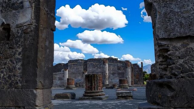 Ancient ruins of Pompeii, Italy. Time lapse