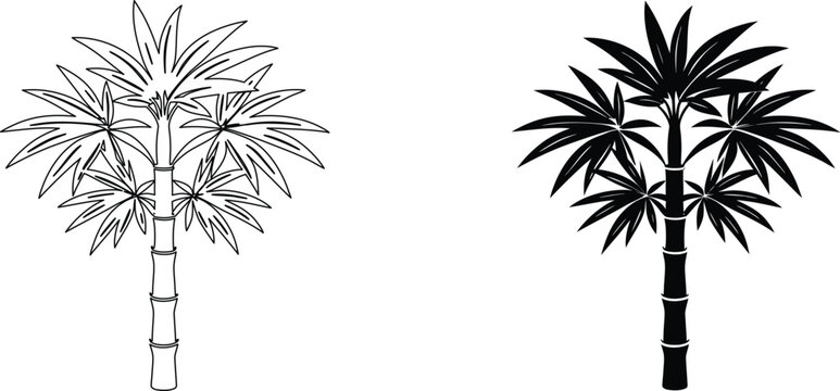 Multi tiered palm tree design featuring segmented trunk and fan shaped leaves silhouette.