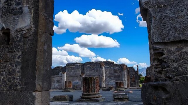 Ancient ruins of Pompeii, Italy. Time lapse