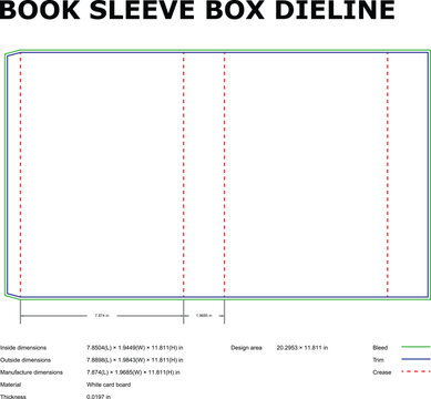  Technical Book Sleeve Box Dieline Blueprint with Precise Measurements and Cut Lines publishing design print production book manufacturing creative layout dieline template