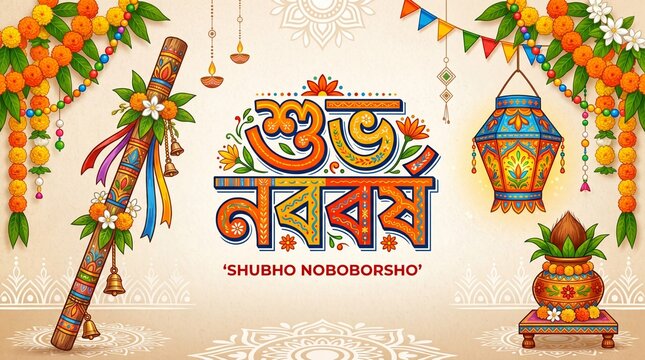4k pohela boishakh bengali new year celebration with traditional decorations and elements