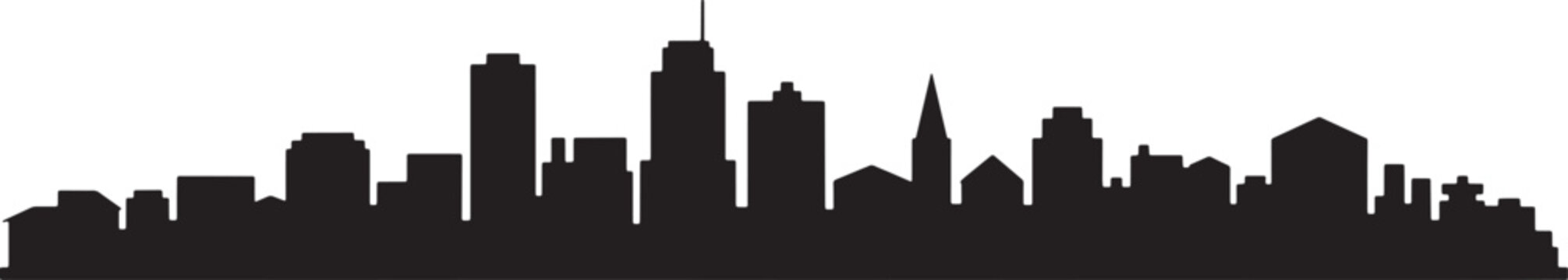 Vector illustration Urban city skyline silhouette with various buildings and skyscrapers against transparent background.