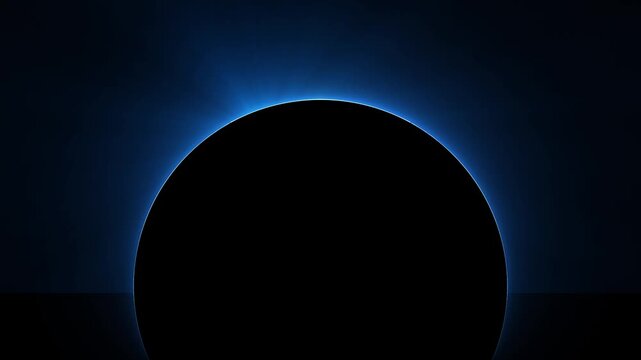 Glowing blue sunrise over planet horizon in deep space, vector illustration with shining light rays, futuristic cosmic background for science, technology, astronomy, and cosmic atmosphere