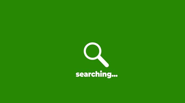 A white magnifying glass icon appears centered on a black screen with searching written below it to denote an active information scan