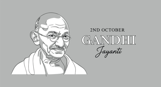 Grayscale portrait of Mahatma Gandhi with the text 2nd October Gandhi Jayanti to celebrate the birth of the leader of India.