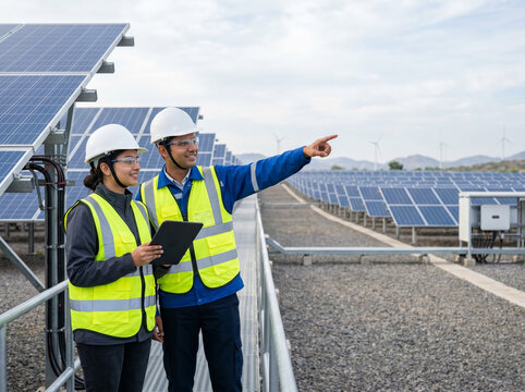 indian engineering team discussing solar power operations for renewable energy and sustainability concept