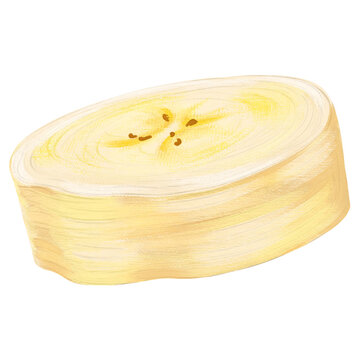 Oil Impasto Painting of Thick Banana Oval Slice Angled View