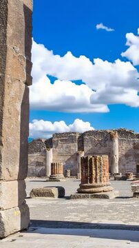 Ancient ruins of Pompeii, Italy. Time lapse in vertical video