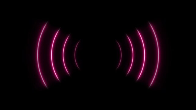 abstract futuristic background animation of dark 3d rings wave Radio wave signal . seamless looping animation, Abstract glowing neon radio wave animation on black background .