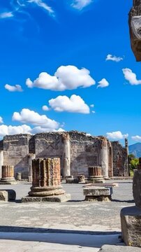Ancient ruins of Pompeii, Italy. Time lapse in vertical video