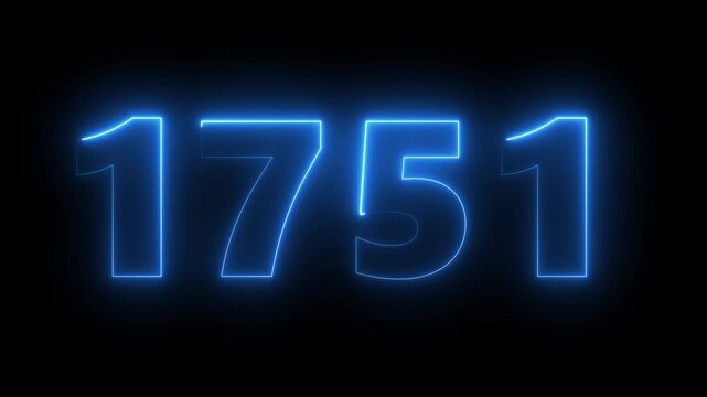 Neon blue glowing number 1751 animation with electric light effect on black background