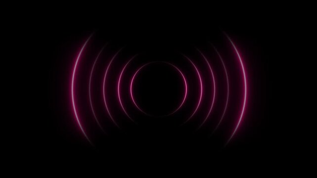 abstract futuristic background animation of dark 3d rings wave Radio wave signal . seamless looping animation, Abstract glowing neon radio wave animation on black background .