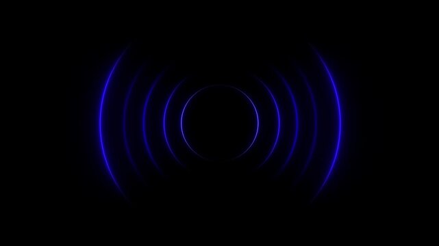 Abstract neon circle radio waves looping background. Searching process in futuristic interface. Radar signal concept. Radio wave signal animated background. Technology radio waves signal animation. 