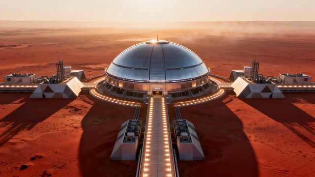 Futuristic dome structure in desert