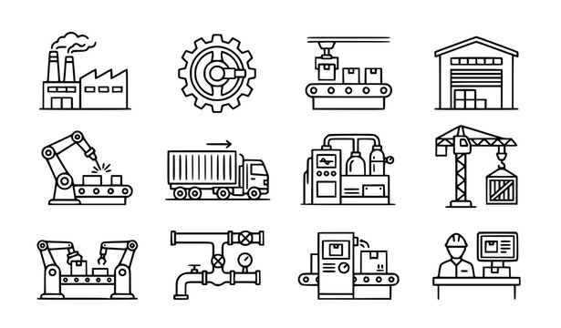 Industrial factory and manufacturing icon set vector isolated