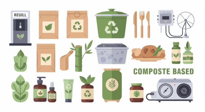 Collection of eco-friendly and compostable products and packaging.