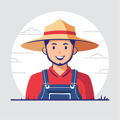 Obraz premium Smiling Farmer Wearing Straw Hat and Overalls