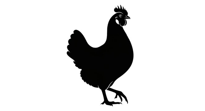 Black Silhouette of a Chicken Walking on White Background