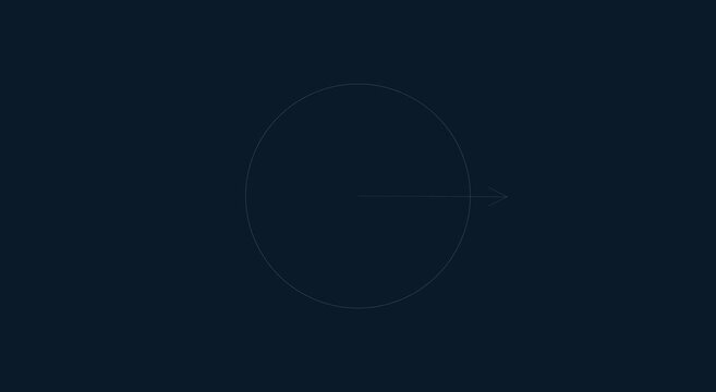 Minimalist rotating clock hand animation on dark blue background animation