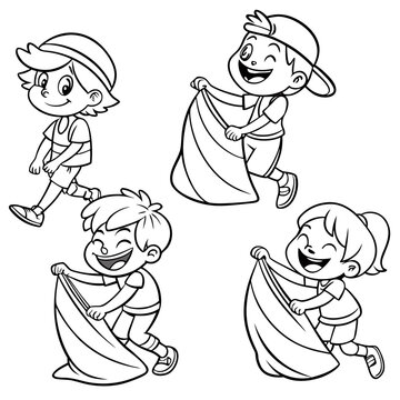 vector illustration of children plaing coloring page