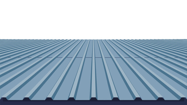 A detailed, abstract perspective of a gray corrugated metal surface, showcasing parallel ridges and lines receding into the distance under a bright sky.