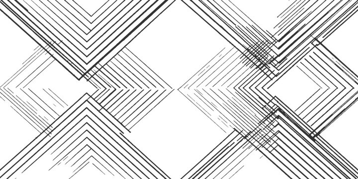 Abstract geometric seamless pattern with intersecting black lines and diamond shapes on white background vector illustration.