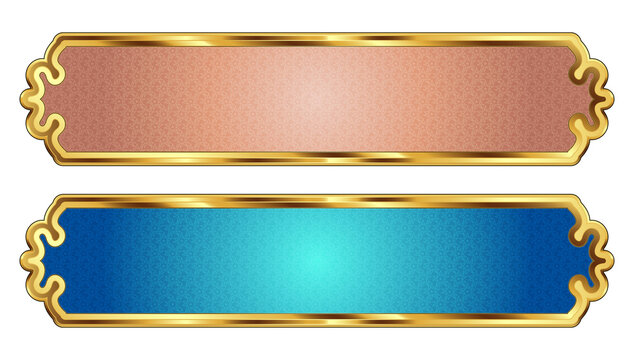 Arabic golden frame with copy space for greeting. Luxury gold arabic islamic Shape. Frame border set with ornamental vector illustration. Isolated on transparent background