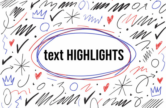 Hand drawn scribbles and marks with a central oval for text highlights isolated on white background