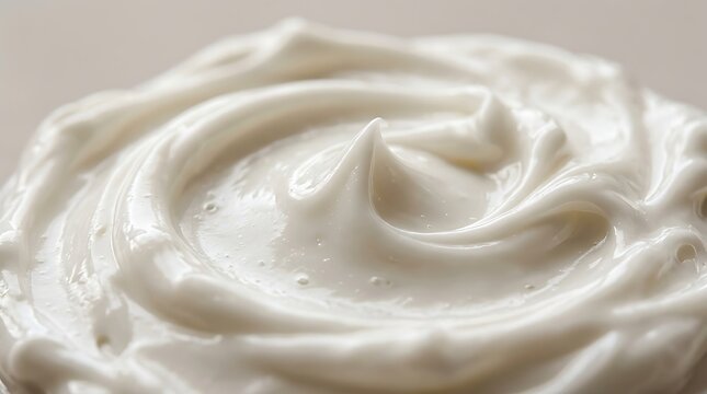 Close-up of Luxurious White Creamy Swirls: Smooth Texture Ideal for Whipped Topping, Yogurt, Frosting, or Cosmetic Backgrounds