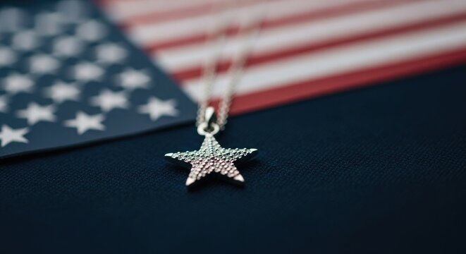 Patriotic star pendant necklace on american flag background