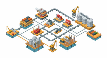 Naklejka premium Industrial oil and gas processing plant infrastructure isometric view.