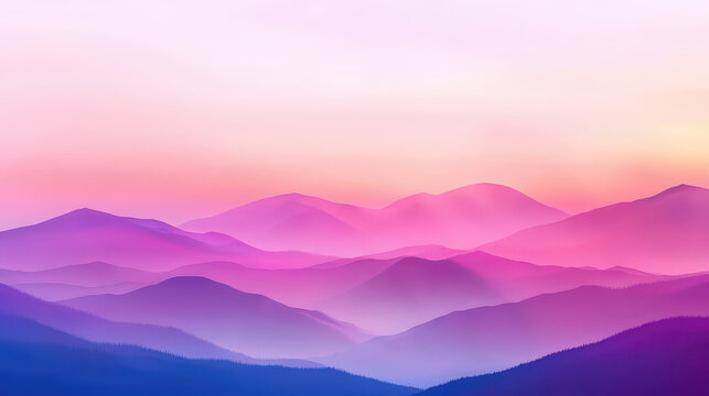 Gradient sky at sunset with warm pink hues over rolling mountains creates serene atmosphere