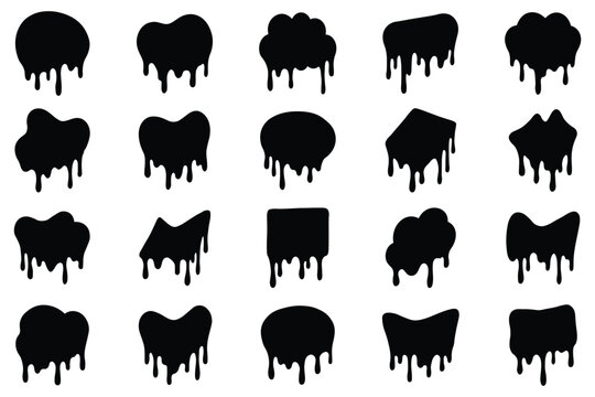 Dripping Liquid Shapes Vector Set, Black Paint Drip Blob Collection EPS