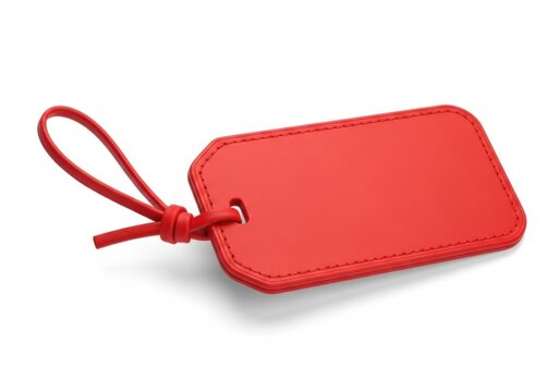 Red rectangular luggage tag with red string isolated on white background isolated on transparent background