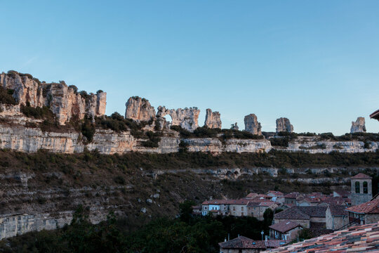 Orbaneja del castillo village nested in limestone gorge landscape